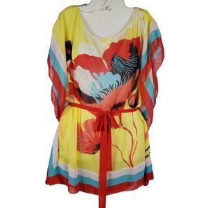 Kaelyn-Max Women Layering Sheer Yellow Belted Top Size XL